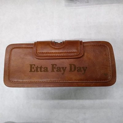 Genuine leather products can be custom engraved with a name, logo or monogram