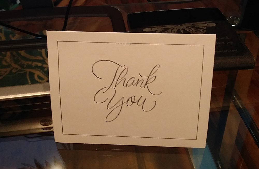 Thank you card sent to WildMtn Innovations in Durango, Colorado, for their custom work