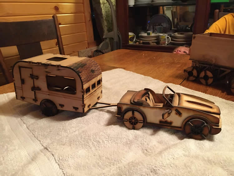 Laser cut camper with a 3-D Design created by Wild Mtn Innovations