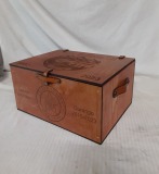 custom-stagecoach-ammo-box-leather-hinged-closure-handles-retirement-honor-law-enforcement